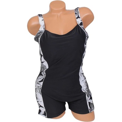 Цял бански с макси размери в черно и бяло с цветя