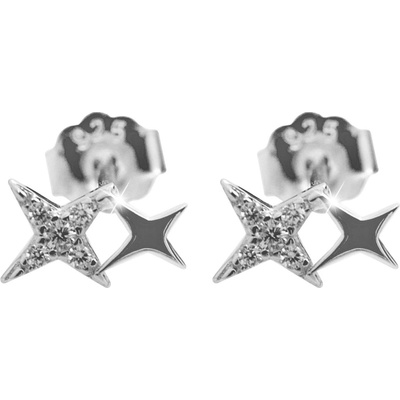 JSB bijoux s.r.o. Stříbrné náušnice puzety dvě hvězdičky s Kubickými zirkony Crystal (Stříbro 925/1000)