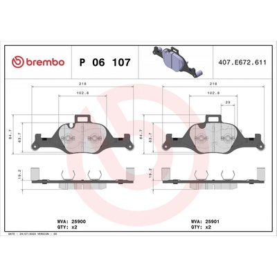 BREMBO Sada brzdových platničiek P06 107