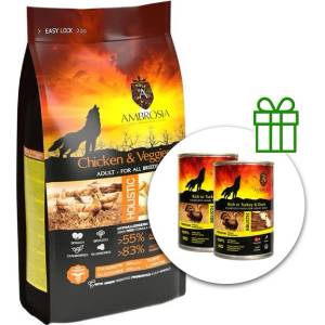 AMBROSIA Adult All Breeds Chicken & Veggies 12 кг + 2 консерви безплатно