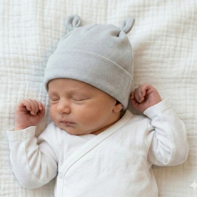 Baby Service Kojenecká nasazovací bavlněná čepice s oušky Šedá Babyservice