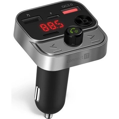 CONNECT IT InCarz Bezdrátový FM transmitter, 2x USB-A + 1x USB-C, ANTRACITOVÝ CCC-8900-AN