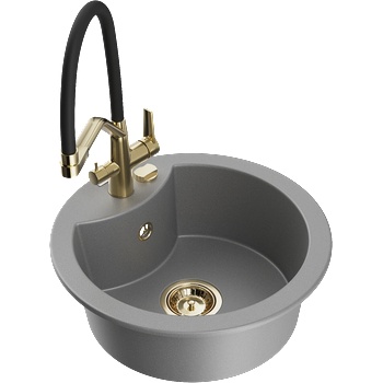 Mexen Diego гранитна мивка с 1 корито и кухненски смесител Duo, сив - 6512-71-671701-57-G (6512-71-671701-57-G)