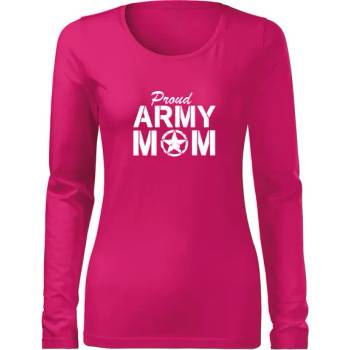 DRAGOWA Slim дамска тениска с дълъг ръкав, Army Mom, розова, 160г/м2 (6029)