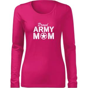 DRAGOWA Slim дамска тениска с дълъг ръкав, Army Mom, розова, 160г/м2 (6029)