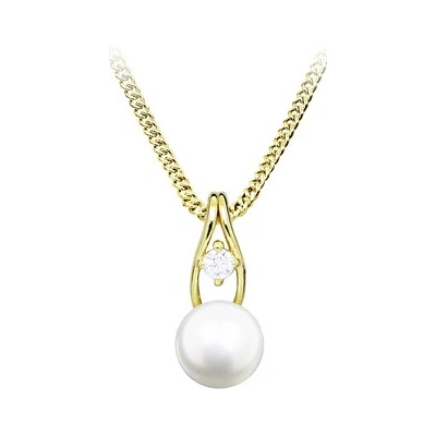 JVD Dámský stříbrný pozlacený přívěsek se zirkony a perlou SVLP0777SH8P100