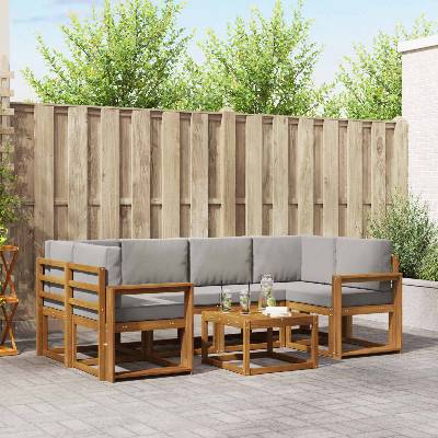 vidaXL Комплект дивани за открито 7 pcs Естествено и светло сиво (3366084)