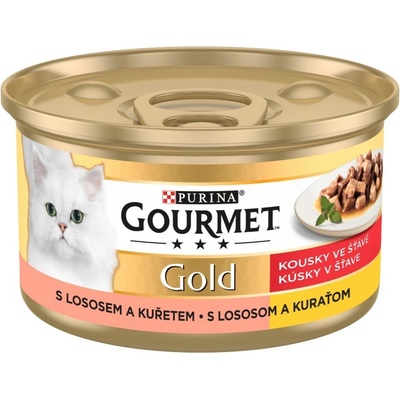 Gourmet Gold cat kousky ve šťávě s lososem a kuřetem 85 g