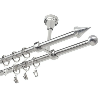 OK-GarnýžeCZ Garnýž kovová dvouřadá 19mm Hrot nerez 450 cm do stěny / kroužky s žabkou