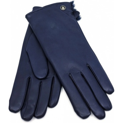 Carlsbad Hat dámské modré kožené rukavice s kožíškem vlněná podšívka