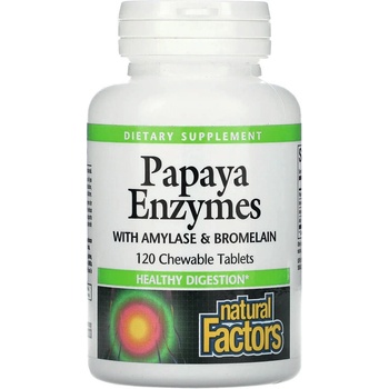 Natural Factors Папая Eнзими с Амилаза и Бромелаин 120 дъвчащи таблетки | Natural Factors (1749 NF A)