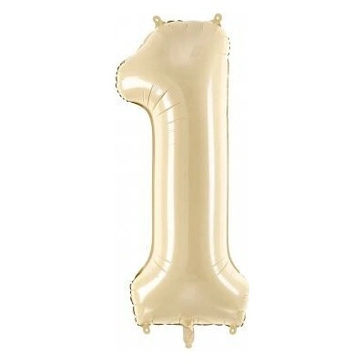PartyDeco Fóliový balón narozeninové číslo 1 béžový 72 cm
