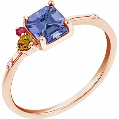 Eppi Cluster prsten s asscher tanzanitem, padparadscha safírem, rubínem a diamantem Kenny R45606