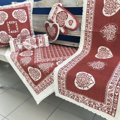Texicop Gobelínové obrusy s krajkou Y1401 červené červená Bavlna ľan 4ks 30x40 cm prestieranie