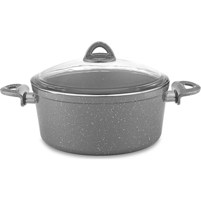Haschever HR-GRANITE ROSY-Тенджера дълбока със стъклен капак Ø24xh11cm СИВО (ETTCKK0424016) (0189351)