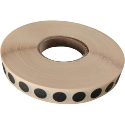 Papierová Etiketa kruh 9 mm, Papier, Čierna matná, Dutinka 40 mm, 5000 ks/kotúč, Šírka silikónového nosiča 13 mm, Permanentné lepidlo, Priemer kotúča 105 mm
