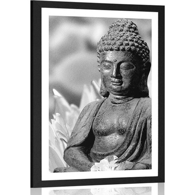 Plakát s paspartou klidný Buddha v černobílém provedení - 40x60 silver