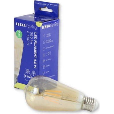 Tesla LED žárovka CONE BULB VINTAGE, E27, 4,2W, 230V, 380lm, 2400K, 360st, zlatá