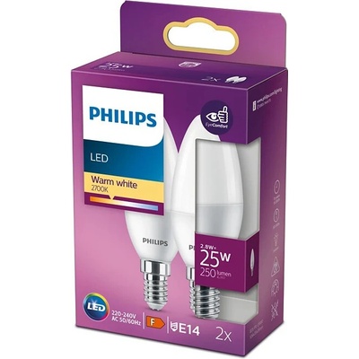 Philips 2x LED žárovka E14 B35 2,8W = 25W 250 lm 2700K teplá bílá