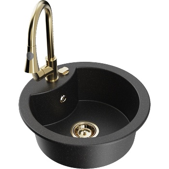 Mexen Diego мивка от гранит с 1 отделение и кухненски смесител Elia, черен/сребрист металика - 6512-73-670101-50 (6512-73-670101-50)