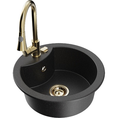 Mexen Diego мивка от гранит с 1 отделение и кухненски смесител Elia, черен/сребрист металика - 6512-73-670101-50 (6512-73-670101-50)