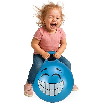 HoppyDoo Skákacia lopta s držadlom Smile modrá 45 cm s pumpičkou
