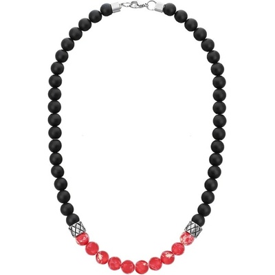 Manoki Pánský náhrdelník červený jaspis, onyx X-WA685BR/50 Červená