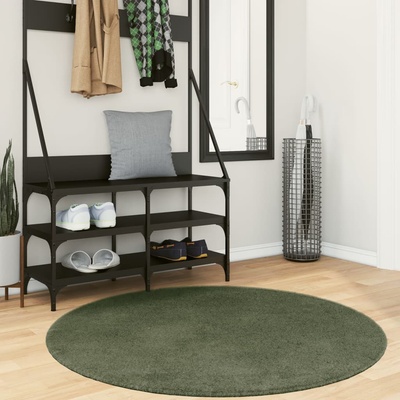 vidaXL Килим HUARTE с къс косъм, мек и миещ се, горско зелен, Ø 120 см (375105)