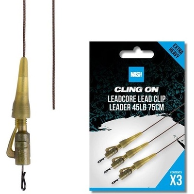Nash Montáž Cling Leadcore Lead Clip Leader 75 cm 45 lb 3 ks