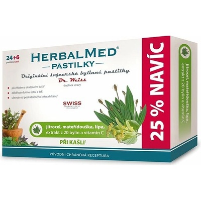 Dr.Weiss HerbalMed pastilky Skorocel + materina dúška + lipa + vitamín C 30 pastiliek