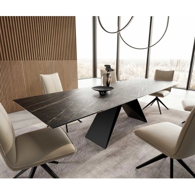 DELIFE Jídelní stůl Edge 200-300x100 keramika Laminam®Noir Desir hnědá podnož ve tvaru "W" černá rozkládací – Zboží Dáma