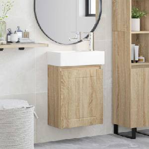 vidaXL Мивка за баня със смесител Дъб сонома 45, 5 x 25, 5 x 84 см (889493)