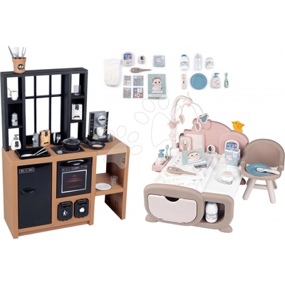 Smoby Set kuchynka moderná Loft Industrial a domček pre bábiky elektronický s dennou a nočnou zónou