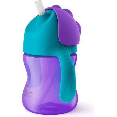 Philips Неразливаща се чаша със сламка Philips Avent - С дръжки лилава, 200 ml (00A.0520.002)
