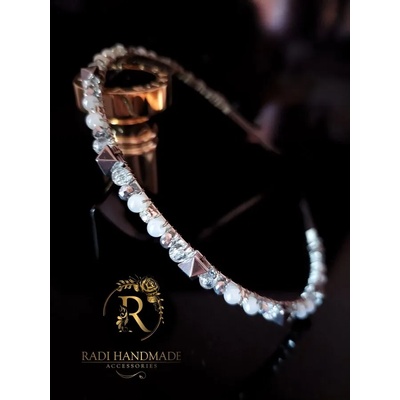 Radi handmade Официална диадема със сребрист хематит, бели перли и кристали (286)