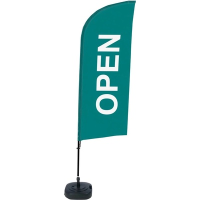 Jansen Display Kompletní sada reklamní vlajky ve tvaru křídla, Otevřeno, zelená, anglicky ECO, 1105 x 3300 mm