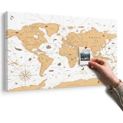 Obraz na korku béžová mapa - 120x80 wooden