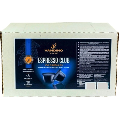 Vandino Caffe Кафе капсули Vandino Espresso Club съвместими с Lavazza Blue, 100 капсули