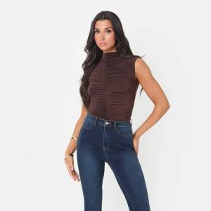 I Saw It First Ruched Front Slinky Top - Chocolate