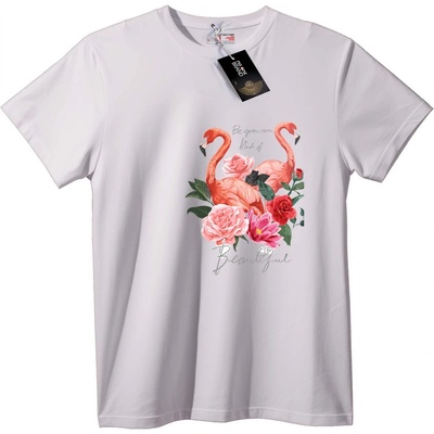NOONEBRAND Тениска Фламинго и цветя - L, White