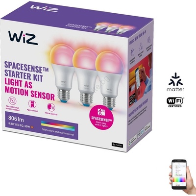 Philips К-кт 3x LED RGBW Димируема крушка A60 E27/8, 8W/230V 2200-6500K Wi-Fi - WiZ (WI0129)