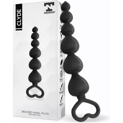 Tardenoche Clyde Beaded Butt Plug with Easy Pull Ring Silicone Black