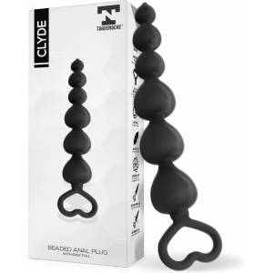 Tardenoche Clyde Beaded Butt Plug with Easy Pull Ring Silicone Black