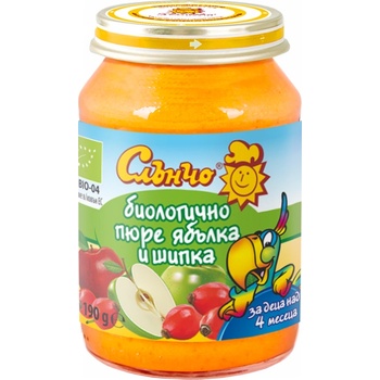 Слънчо био пюре от ябълка и шипка - 190 г