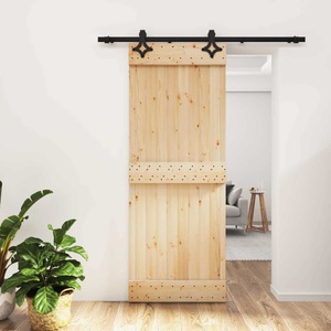vidaXL Преплъзваща се врата 80 x 210 cm Естествено и черно (3445047)