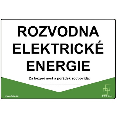 DUKO ROZVODNA ELEKTRICKÉ ENERGIE Formát: 297 x 210 mm, Materiál: plast 5 mm, samolepící vinylová fólie