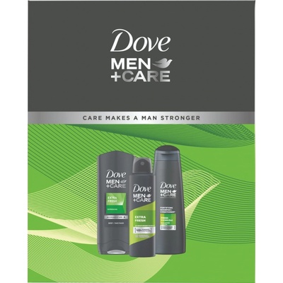 Dove Men+ Care Extra Fresh sprchový gél 250 ml + antiperspirant deospray 150 ml + 2v1 šampon na vlasy 250 ml darčeková sada