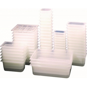 4 Padelle Vogue GJ529 In Polipropilene 1/9GN Con Coperchio - 100mm, 850ml, Sicure Per Congelatore