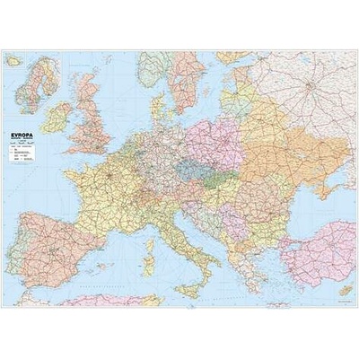 Evropa silniční velká - nástěnná mapa 156 x 114 cm, lamino + očka