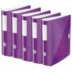 Leitz quality folder 180° Active WOW, pack of 5, A4, wide, rounded spine, 8.2 cm wide, elastic band closure, light polyfoam, plastic folder, WOW series, purple, 11060062 - 938997